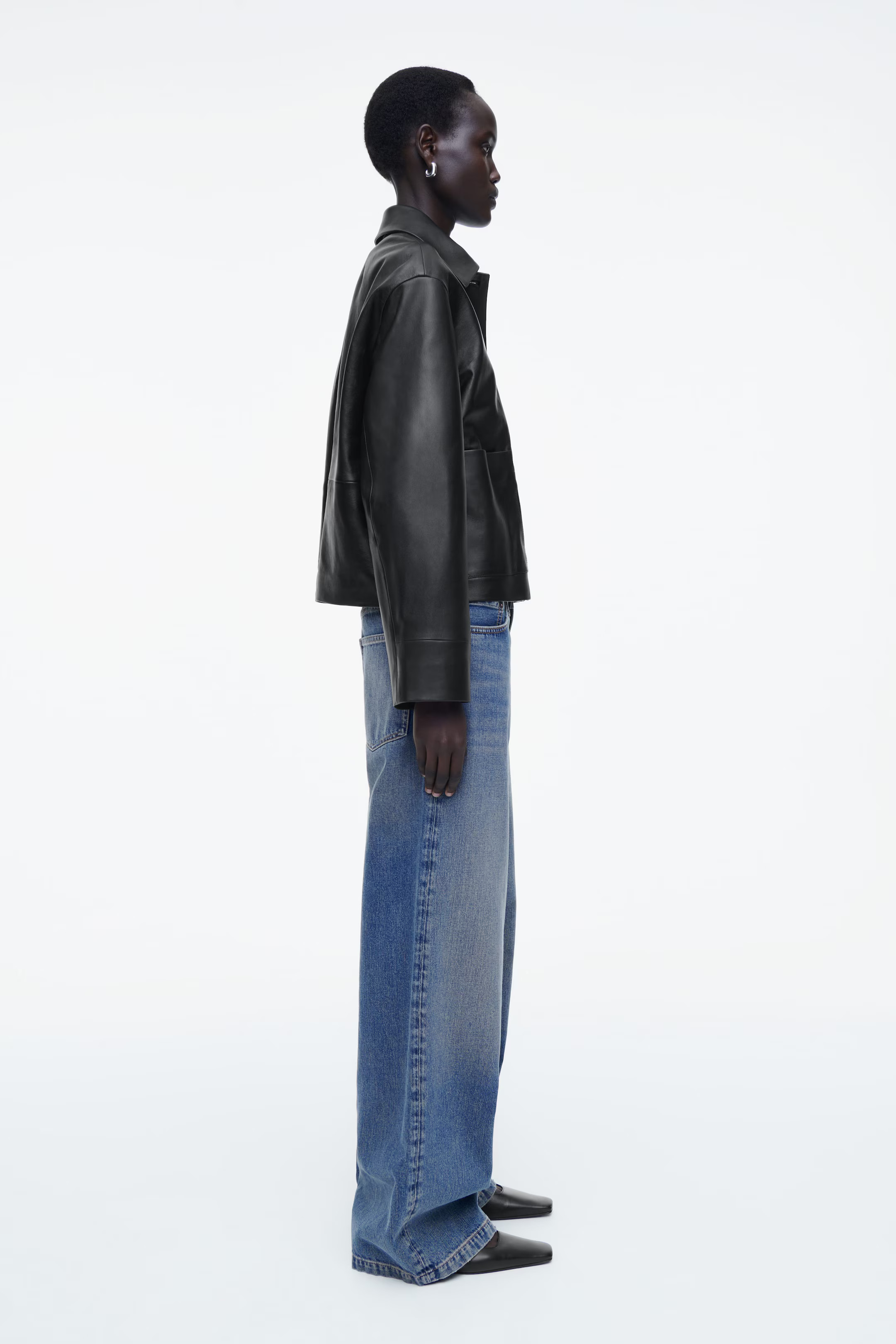 BOXY COLLARED LEATHER JACKET - BLACK | COS GB | COS UK