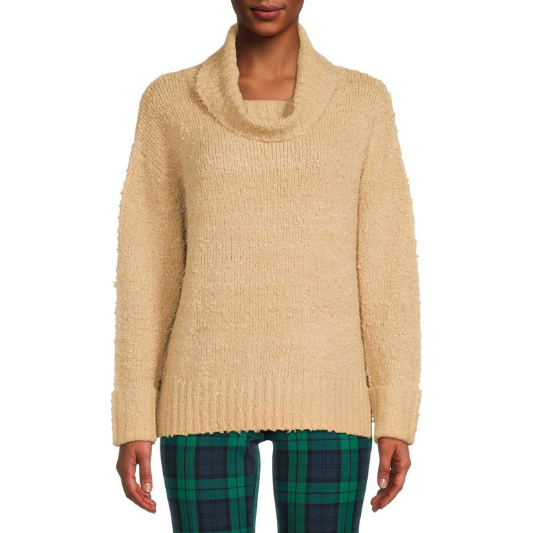 Time and Tru Women's Plush Cowl Neck Pullover Sweater - Walmart.com | Walmart (US)