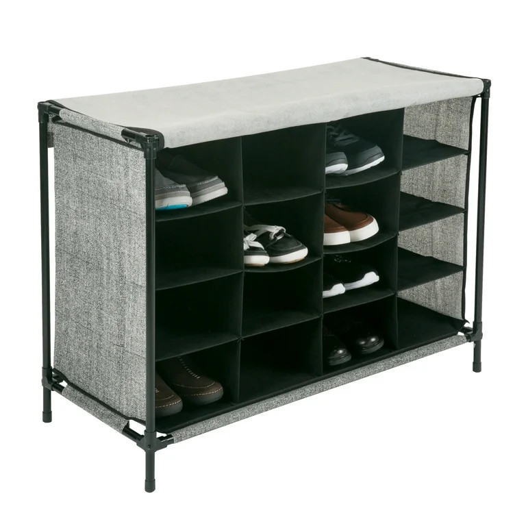 Simplify 16 Compartment 4 Tier Fabric Shoe Cubby in Black | Walmart (US)