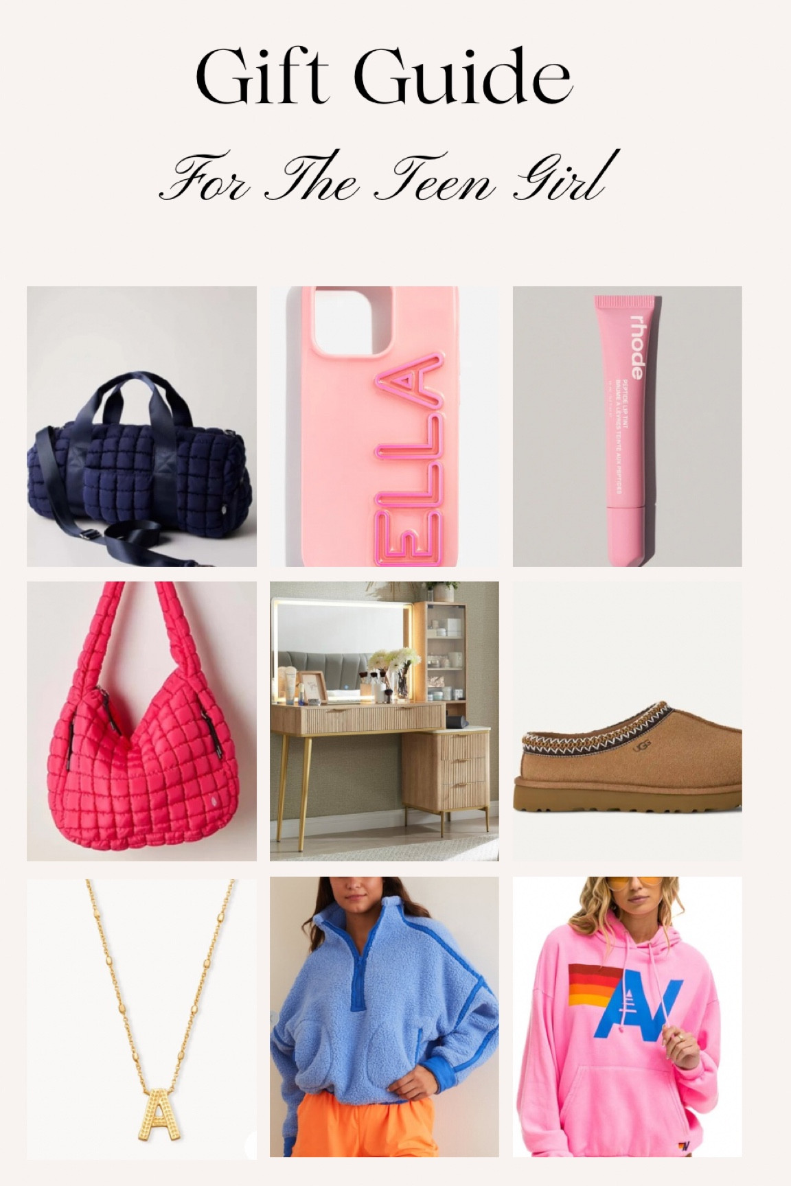 Teen Girl Gift Guide 

Free People 
Rhode Beauty 
Aviator Nation
Ugg
Tasman slippers
Kendra Scott 
Gifts for teens 
Gifts for her 
Girl gift guide 
Teen gift guide 

#LTKGiftGuide #LTKFindsUnder100