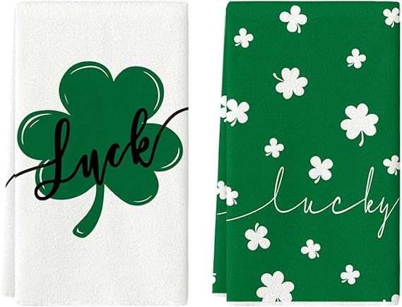 Artoid Mode Green Clover Shamrock Lucky St. Patrick's Day Dish Towels Kitchen Towels, 18x26 Inch ... | Amazon (US)
