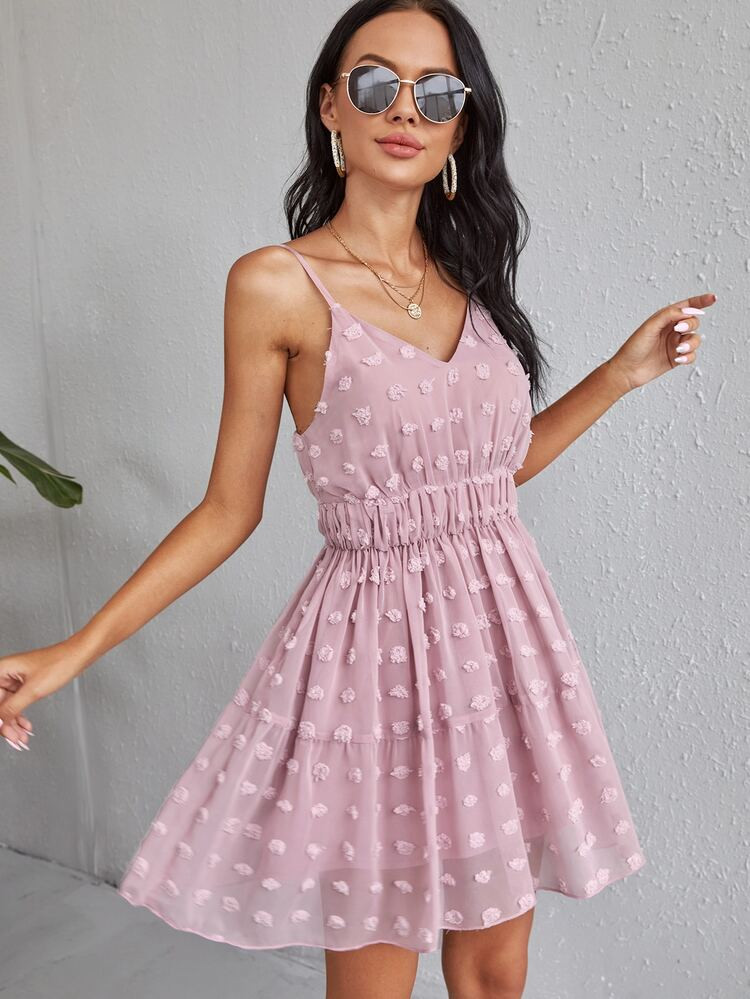 Solid Swiss Dot Cami Dress | SHEIN