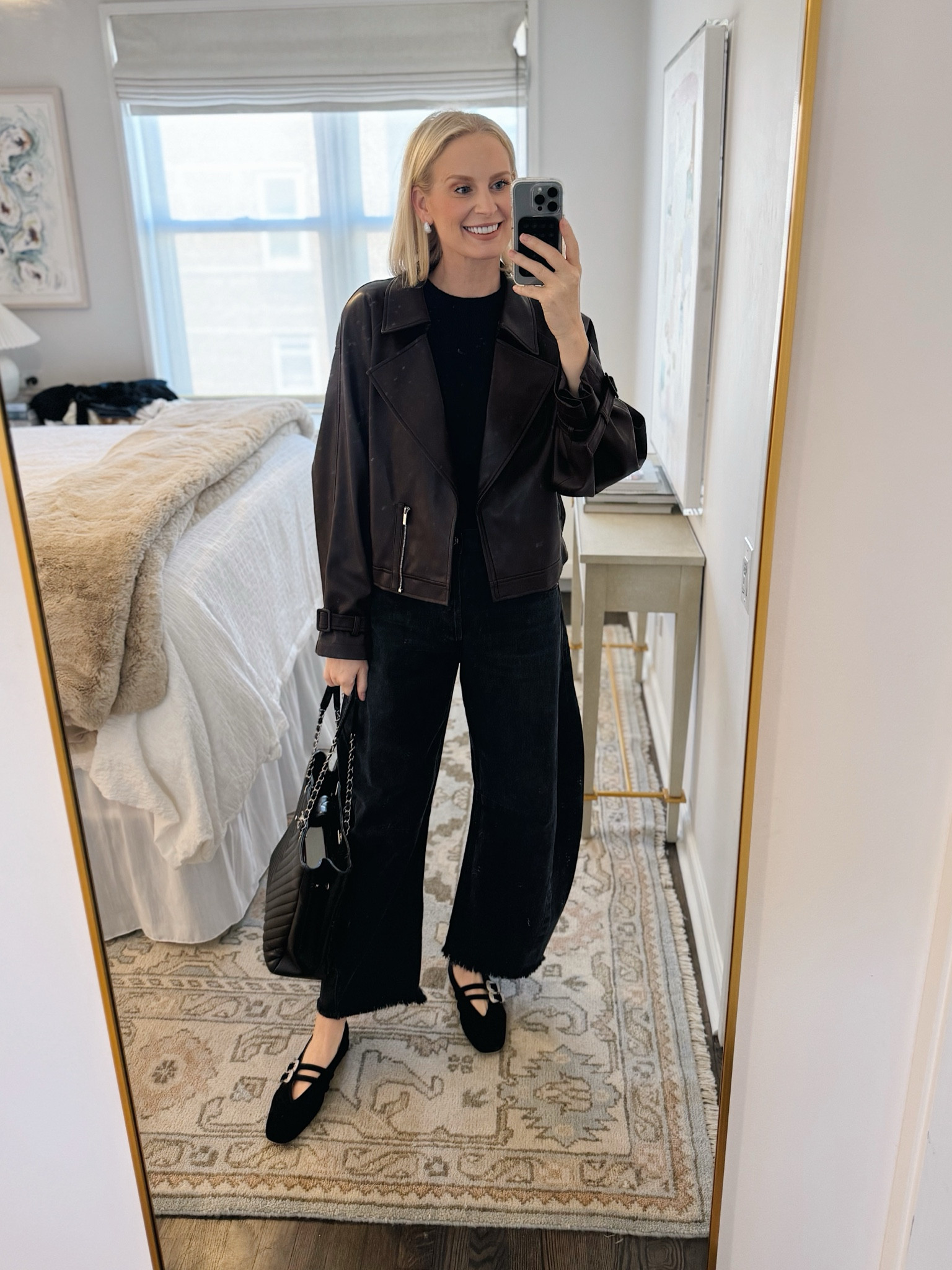 Today’s outfit! Sweater is old Vince. Jeans and flats fit true to size! I’m wearing a small in the jacket, but could’ve sized down since it’s oversized! 

#LTKStyleTip #LTKShoeCrush