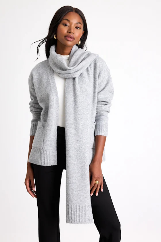 Rodina Heather Grey Open-Front Cardigan and Scarf Set | Lulus