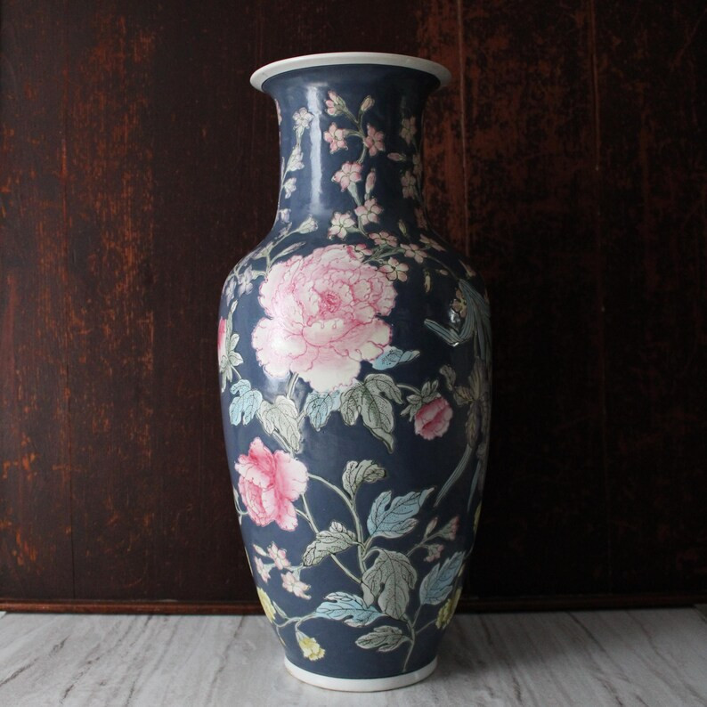 Beautiful Oversize Chinoiserie Vase, Blue, Pink, Yellow Floral. - Etsy | Etsy (US)