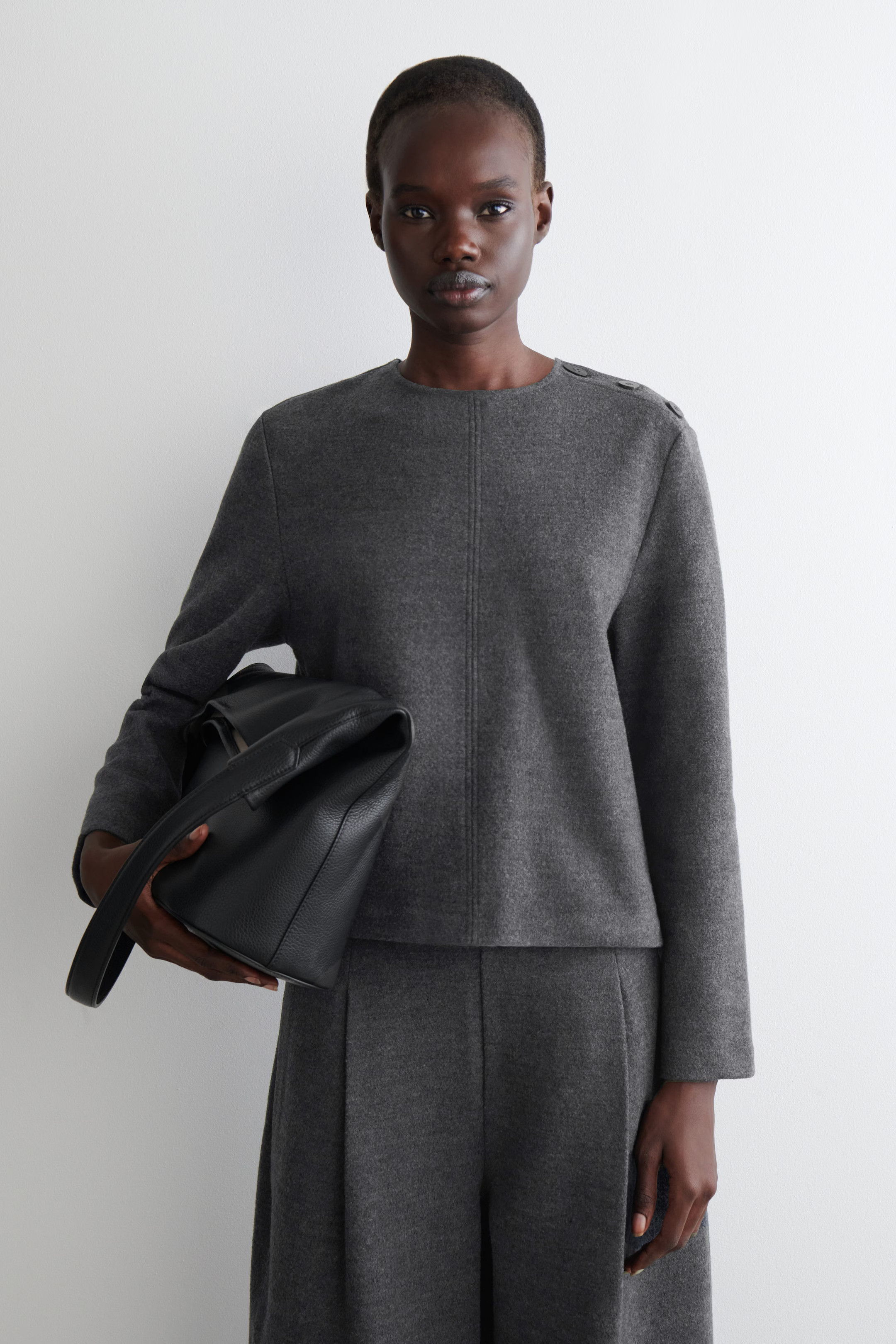 BUTTON-DETAIL BOILED-WOOL SWEATSHIRT - DARK-GREY MÉLANGE | COS GB | COS UK