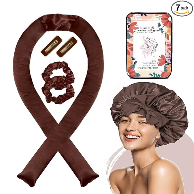 Satin XL Hair Rollers for Overnight Curls - Heatless Jumbo Curling Set With Headband and Rollers ... | Amazon (US)