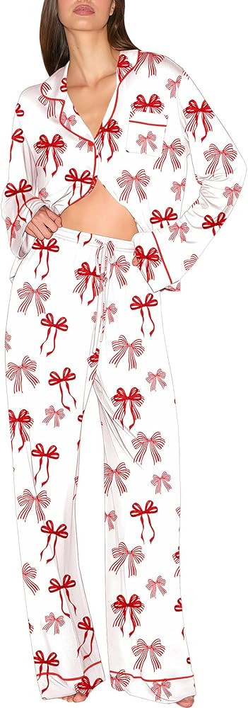 Ekouaer Christmas Pajamas Womens Long Sleeve Button Down Sleepwear Holiday Matching Pjs Comfy Lon... | Amazon (US)