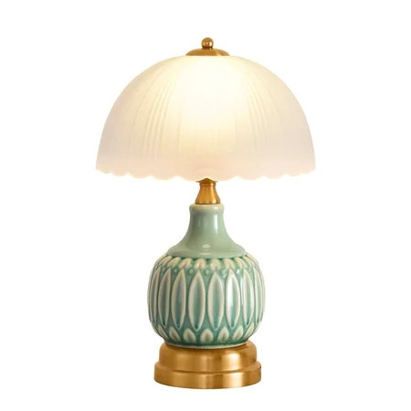 Table Lamps for Bedroom Vintage Golden Table Lamps for Bedroom Ceramic Retro Lamp for Living Room,16" Modern Bedside Nightstand Traditional Lamps, Classic Chinoiserie Green Glass Lamp for Home Decor | Walmart (US)