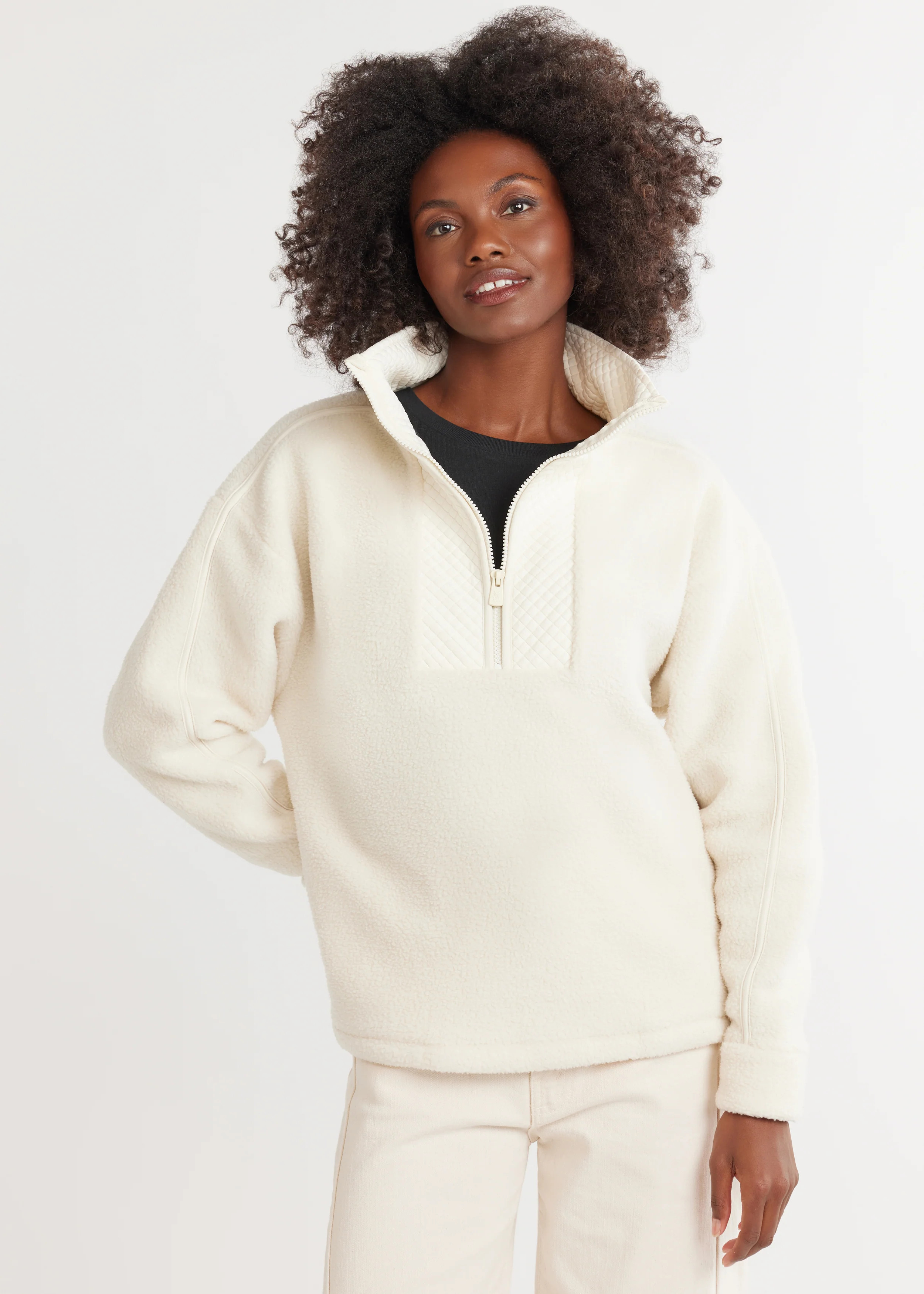 Emerson Pullover in Sherpa Fleece (Cream) | Dudley Stephens