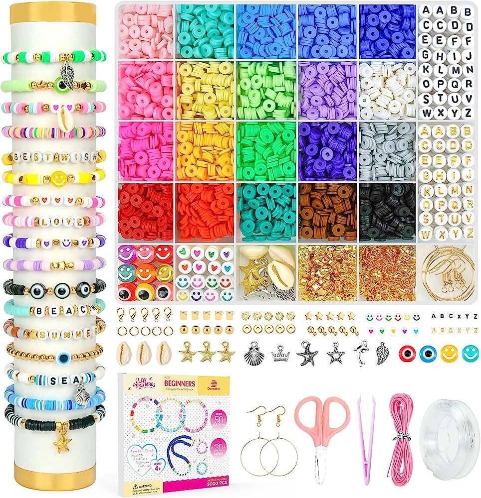 Dowsabel Clay Beads Bracelet Making Kit for Beginner, 5000Pcs Heishi Flat Preppy Polymer Clay Bea... | Amazon (US)