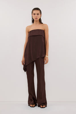 SANDER BITTER CHOC STRAPLESS SATIN TOP | DISSH