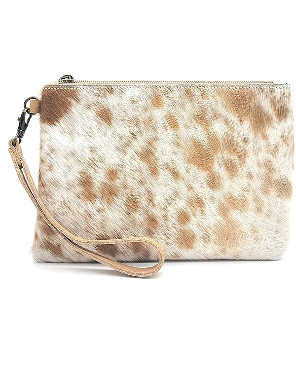 Mesa Luna Cowhide Hair-on Leather Wristlet - Brown Clutch | Amazon (US)