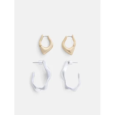 Scoop Women’s Mixed Metal Sculpted Hoop Earrings, 2 Pairs | Walmart (US)