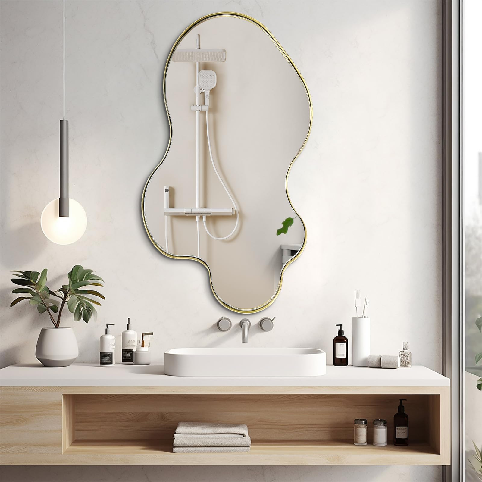Irregular Mirror - Wall Mirrors Decorative 30"x18" Asymmetrical Mirrors with Gold Metal Frame, Wa... | Amazon (US)