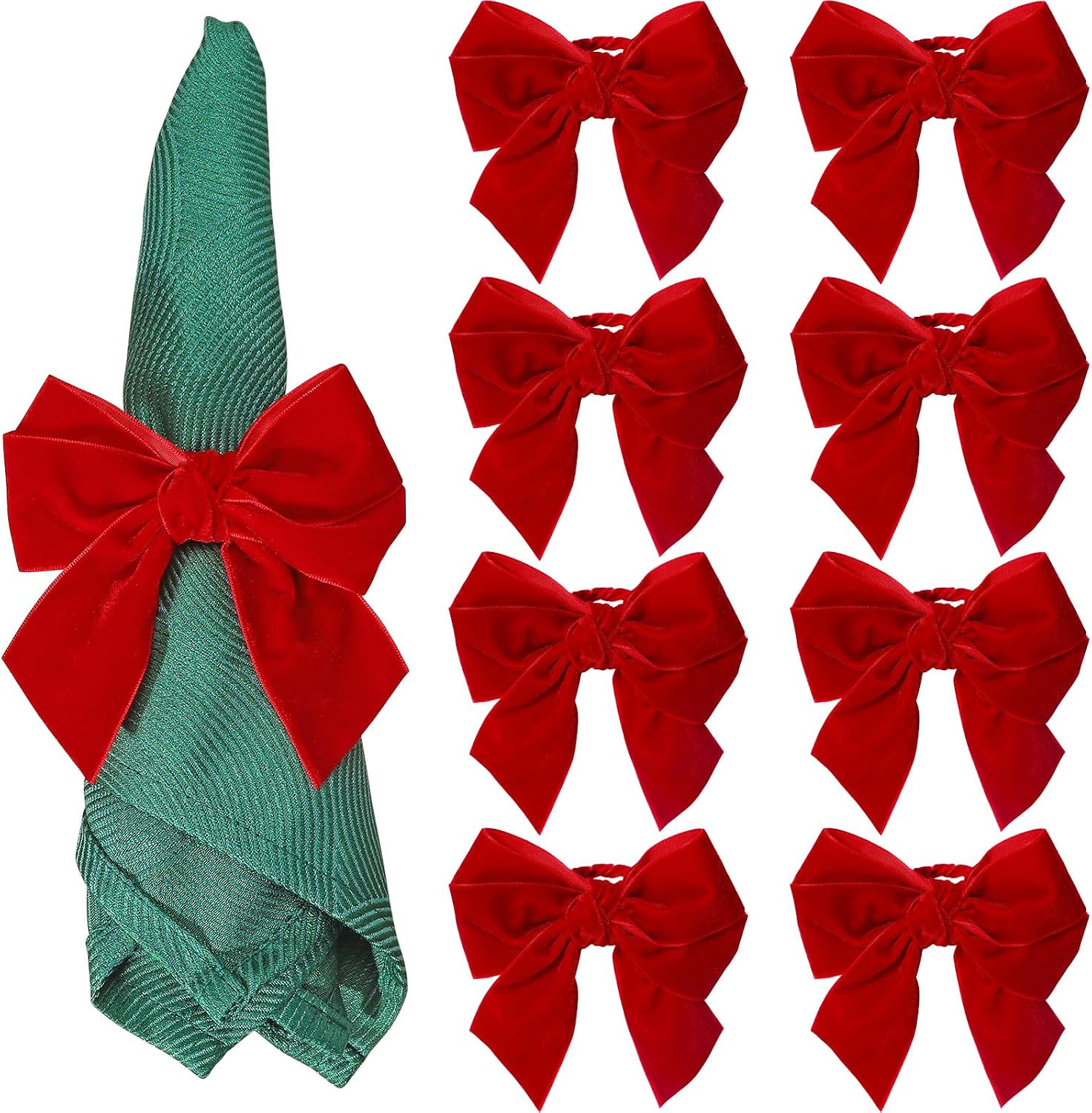 KPOSIYA Christmas Napkin Rings Set of 8, Red Bow Napkin Holder 4x4.4 in | Amazon (US)