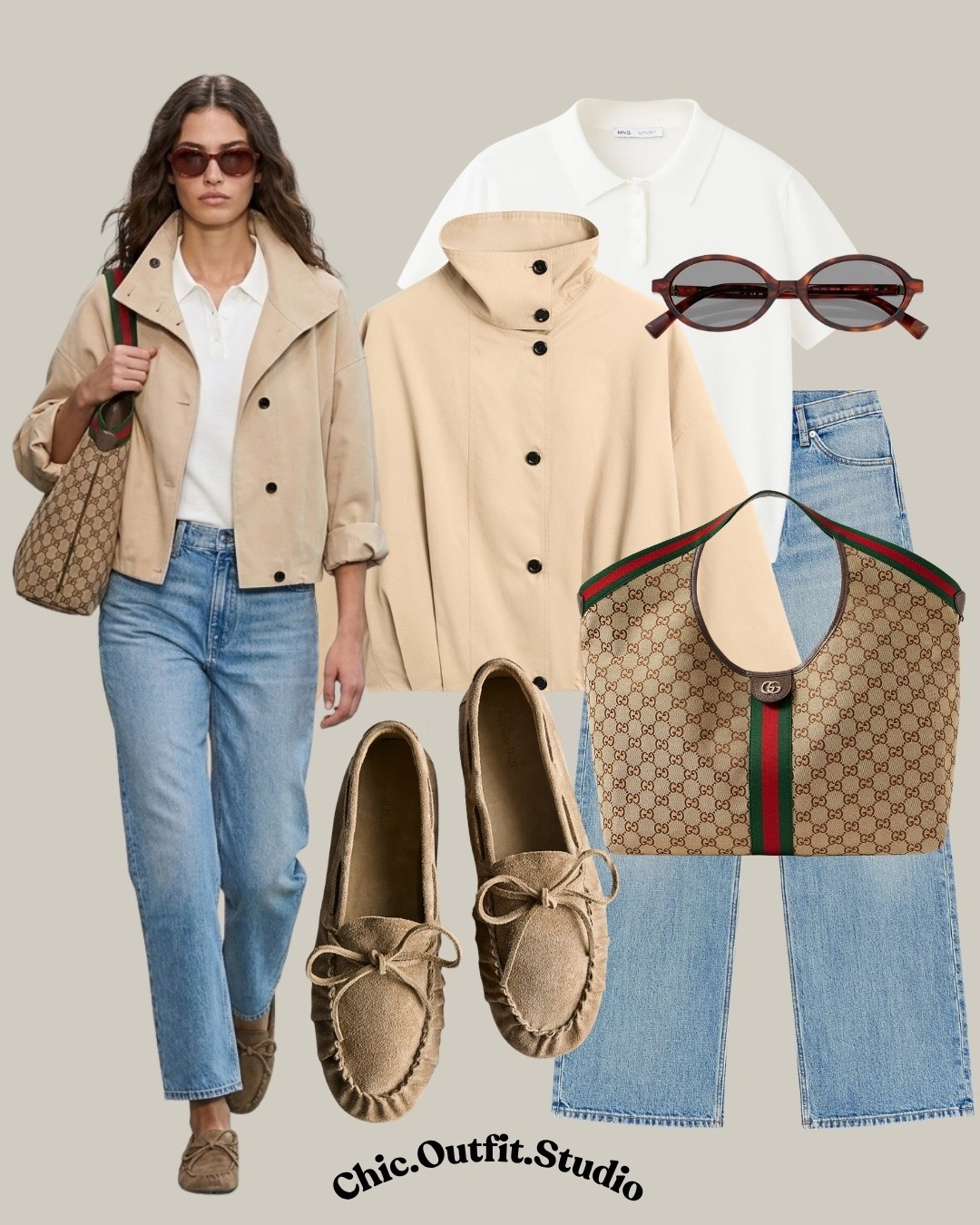 Beige Jacket & Light Wash Jeans | Classic Casual Chic

✨A sand beige jacket layered over a crisp white polo shirt and light-wash straight-leg jeans creates a timeless everyday uniform that feels polished without trying too hard. Tan suede moccasins, a monogram-style canvas shoulder bag, and tortoiseshell sunglasses add classic heritage-inspired details to the relaxed denim base. 

✨Ideal for weekend lunches, travel, casual office days, coffee runs, shopping, or spring and early-fall city dressing.

✨Tags: beige jacket outfit women, beige jacket light wash jeans, light wash jeans outfit women, white polo outfit women, tan moccasins outfit, beige and blue outfit women, spring casual outfit women, fall transitional outfit women, classic casual chic, minimalist spring outfit, European style outfit, quiet luxury casual outfit, elevated basics outfit, everyday chic outfit, travel outfit women, smart casual denim outfit, neutral outfit women

#LTKjeans #LTKautumn #LTKshoes