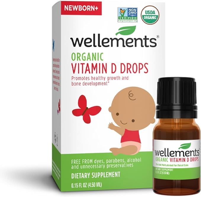 Wellements Certified Organic Baby Vitamin D Drops | Liquid Vitamin D3 Supplement for Infants & To... | Amazon (US)