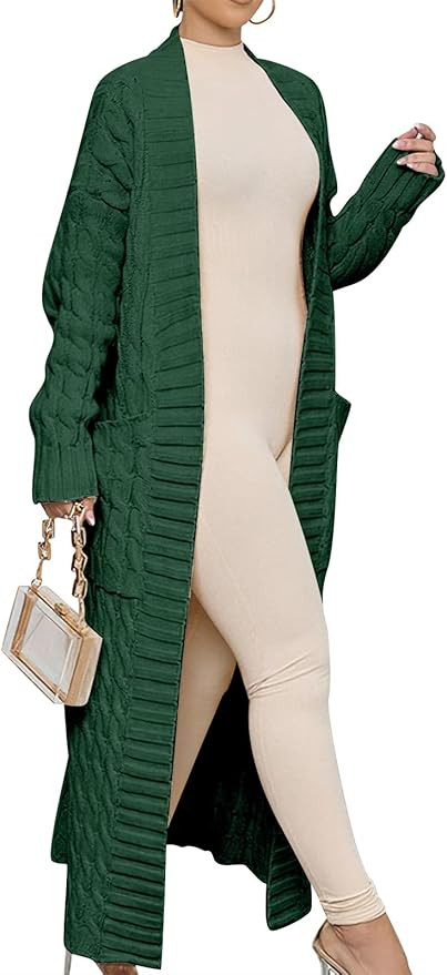 Caracilia Womens Long Cardigan Sweaters 2024 Fall Open Front Coat Long Sleeve Cable Knit Maxi Out... | Amazon (US)