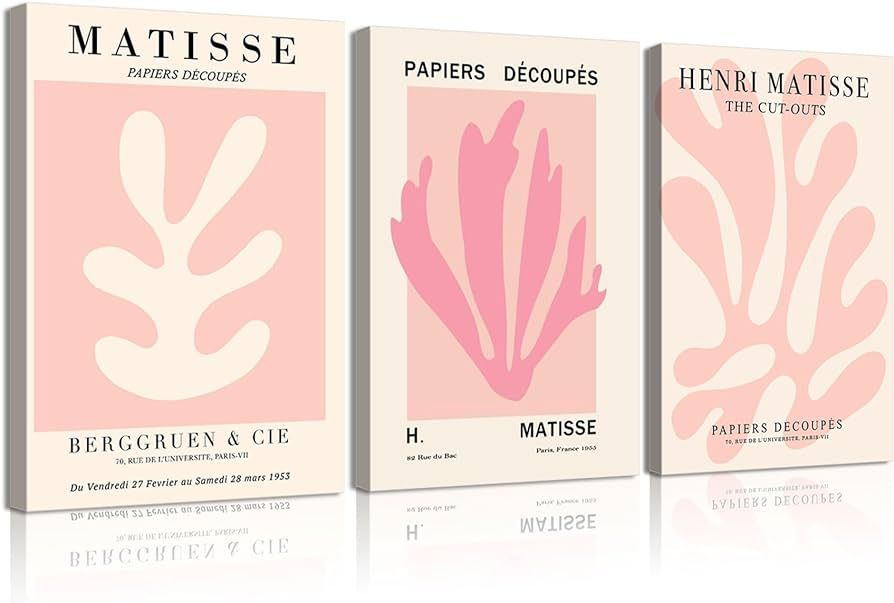 YBARTZQ 3 Pcs Pink Matisse Wall Art Prints Abstract Matisse Flower Market Canvas Painting Henri M... | Amazon (US)