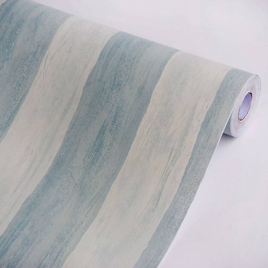 Light Blue Stripes - Vinyl Self-Adhesive Wallpaper Prepasted Wall Stickers Wall Decor (Roll) | Amazon (US)