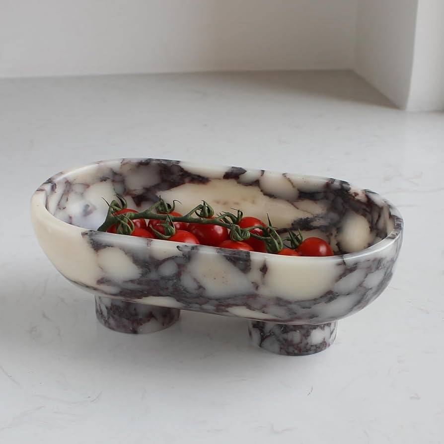 Natural Oval Calacatta Viola Marble Fruit Bowl for Kitchen Counter 10", Large Decorative Bowl Two... | Amazon (US)