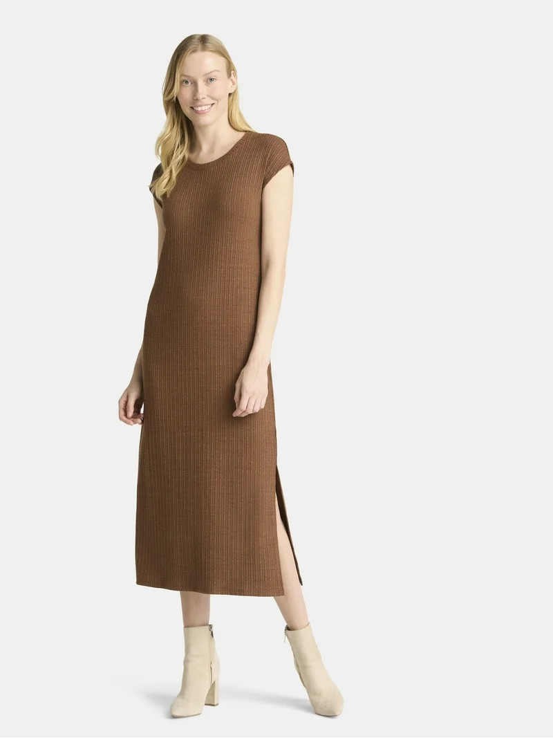 Time and Tru Vestido de Mujer de Columna Acanalada y Manga Corta, XS-XXXL | Walmart (US)