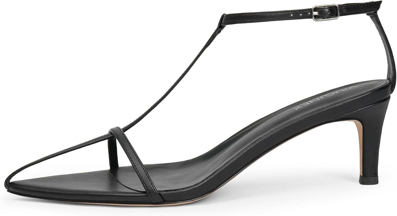 VIUGJNEX Women's Strappy Heeled Sandals with Open Pointed Toe, Interwoven T-Strap, Adjustable Ank... | Amazon (CA)