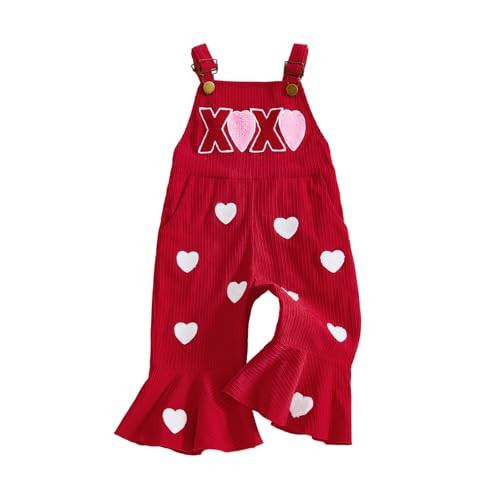Rtnnsbbfcm Toddler Baby Girl Valentines Outfit Love Heart Overalls Kids Bell Bottoms Little Girls Spring Clothing (Heart, 3-4 Years) | Amazon (US)