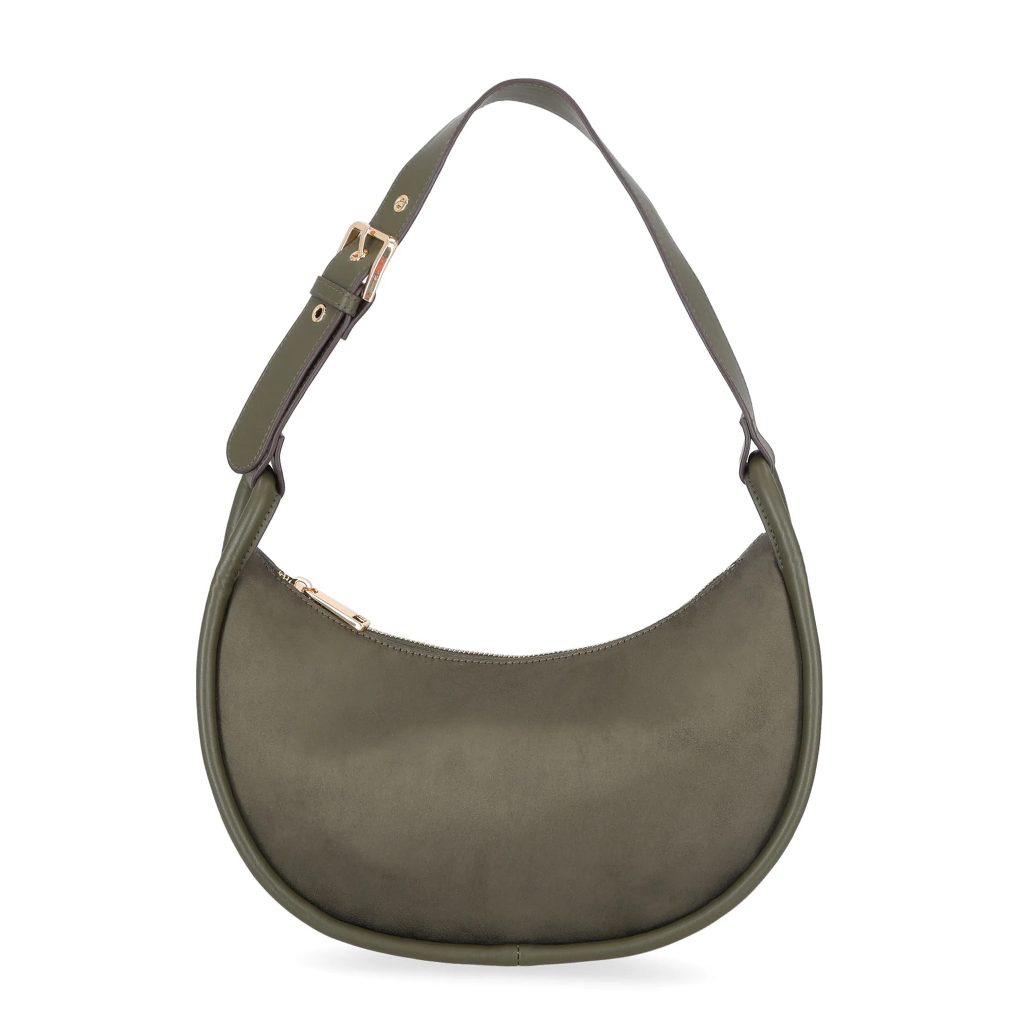 Time and Tru Women's Griffin Cresent Handbag Faux Suede, Dark Olie | Walmart (US)