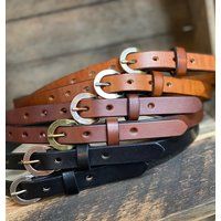 Skinny Leather 3/4"" Belt Full Grain Leather Belt, Women's Stylish Retro Personalized Gift Usa Made | Etsy (US)