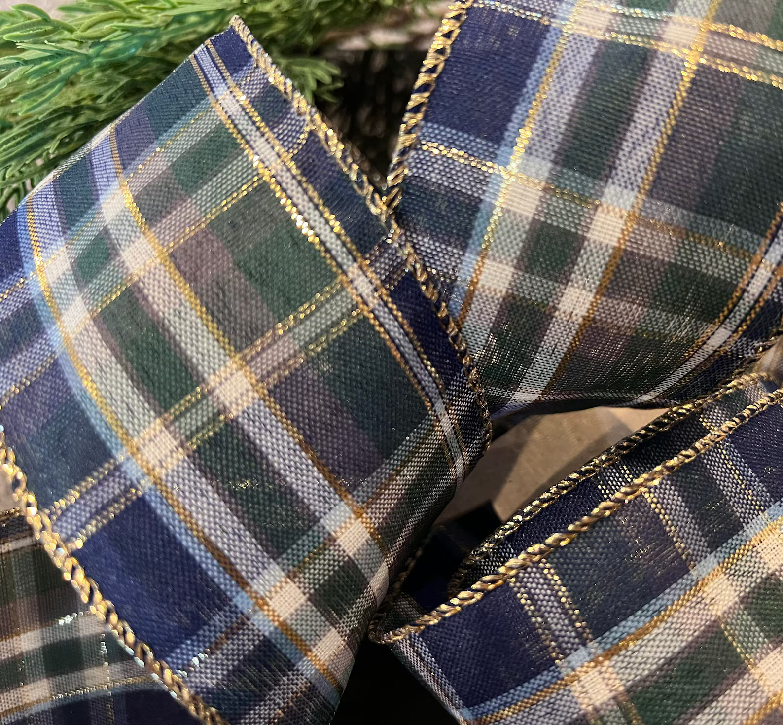 Plaid Ribbon: Dark Blue Emerald Green and Gold Metallic Threads - 2.5” Wide by Multiple Length ... | Etsy (US)