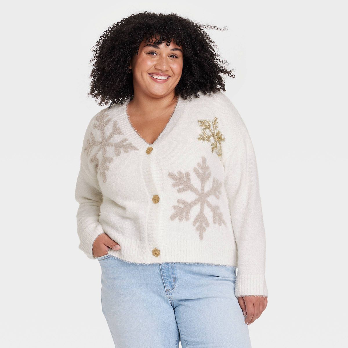 Women's Snowflake Graphic Cardigan - White | Target