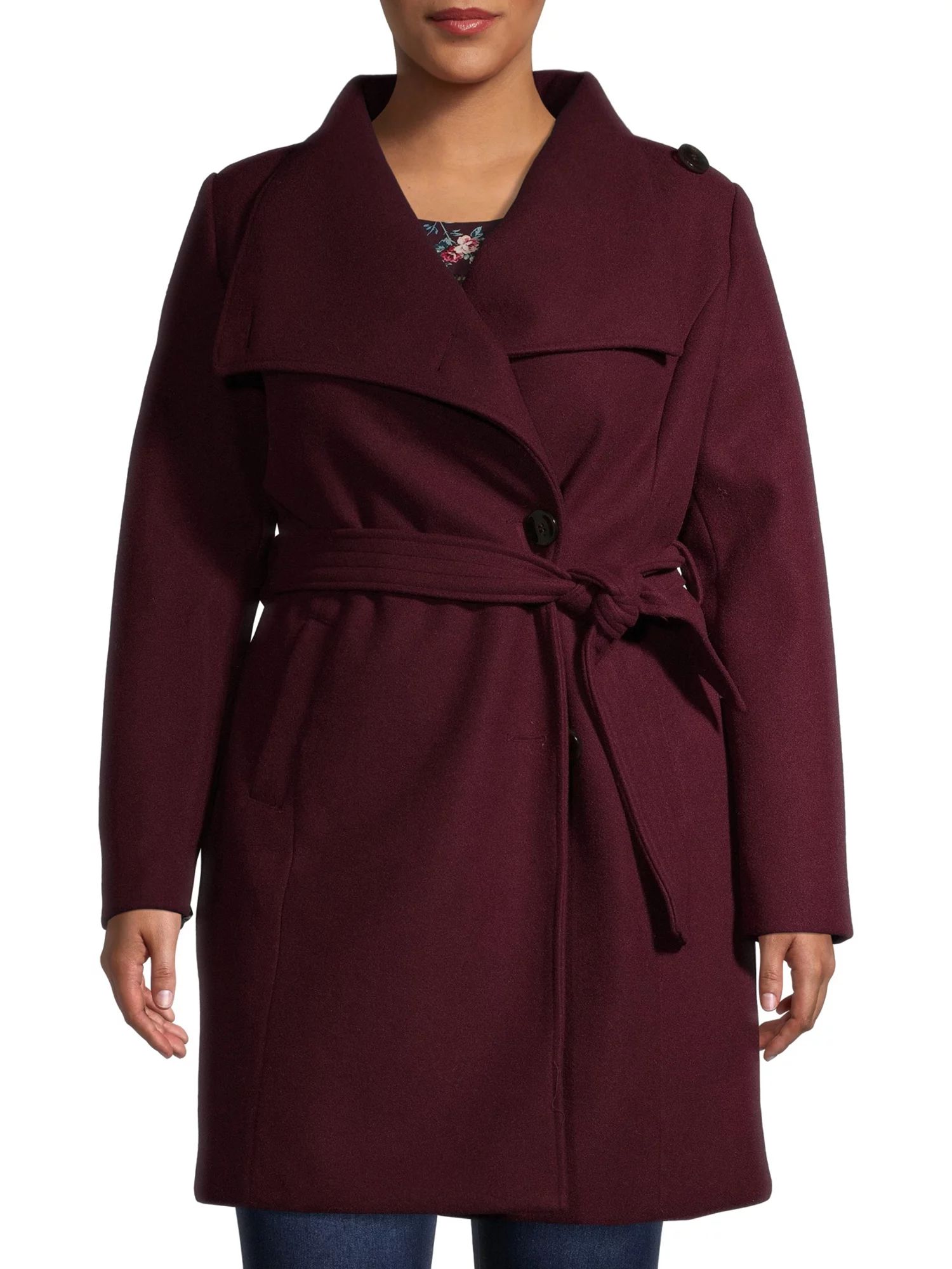 Mark Alan Women's Plus Size Asymmetrical Belted Wrap Coat | Walmart (US)