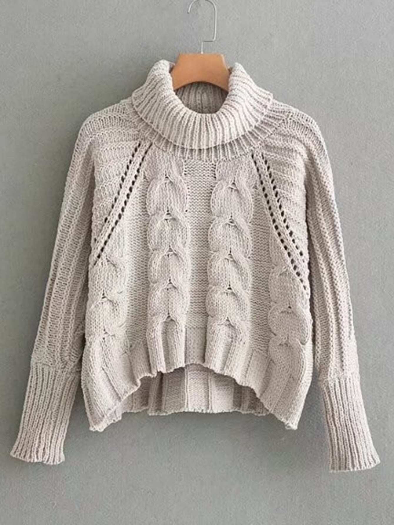 Pointelle Detail Turtleneck Cable Knit Sweater | SHEIN