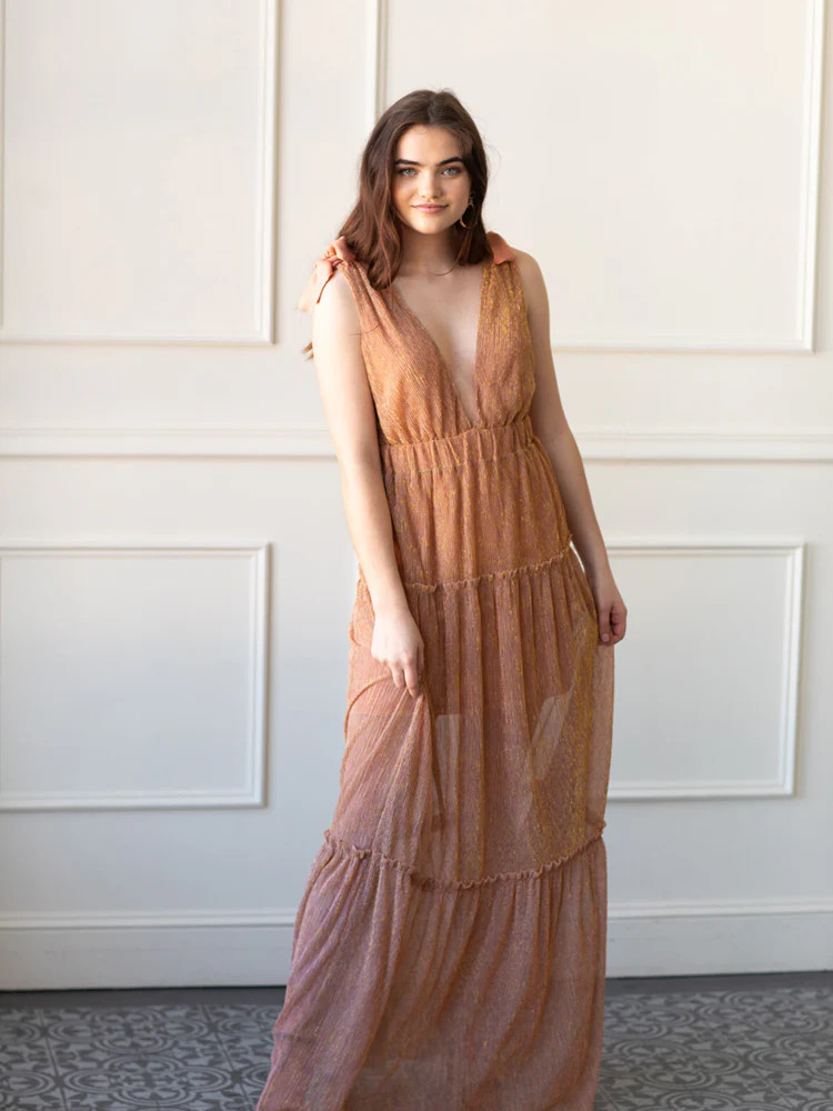 Halle Shoulder Tie Deep V Maxi | Confête