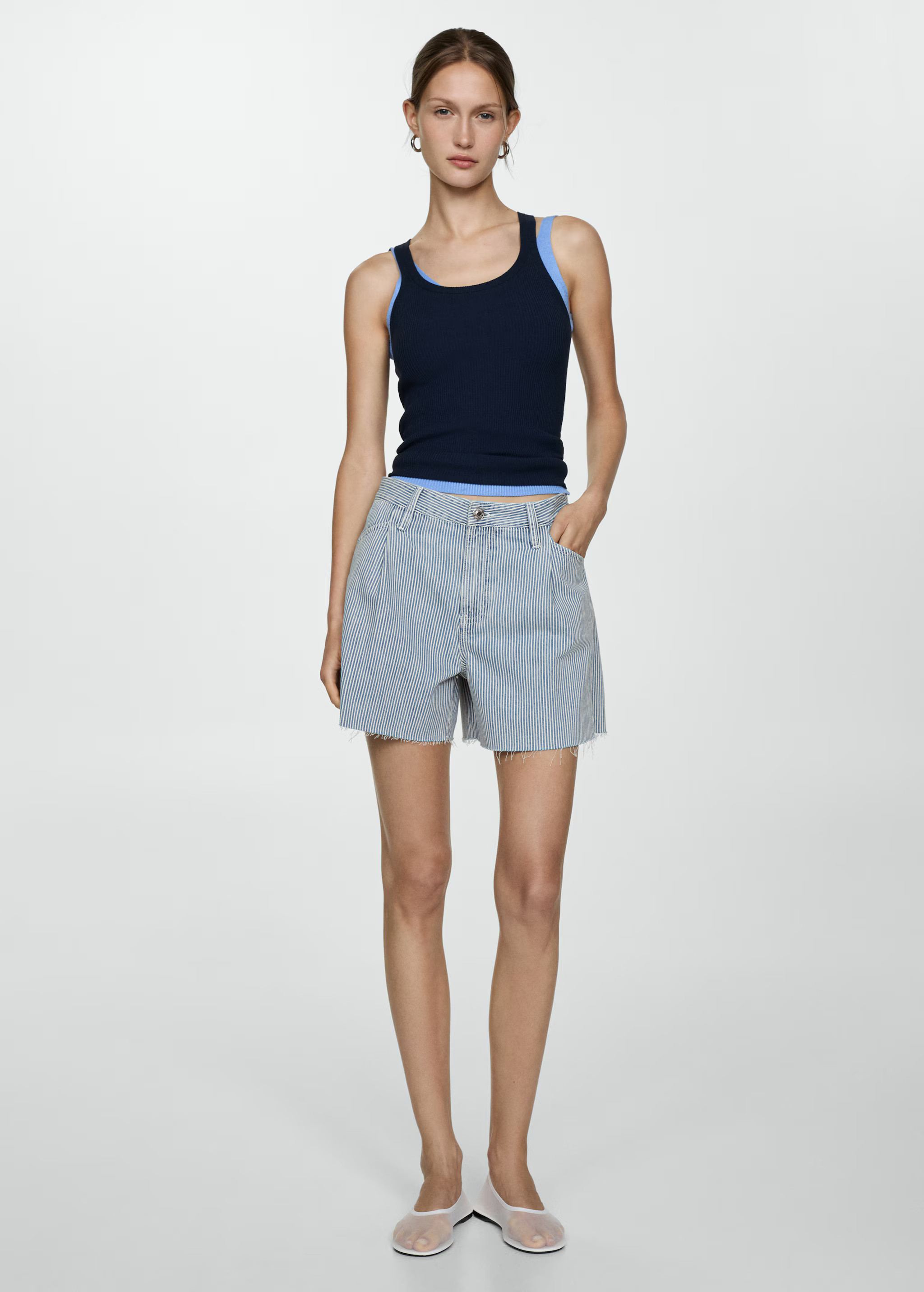 Short en jean imprimé rayures - Femme | MANGO France métropolitaine | MANGO (FR)