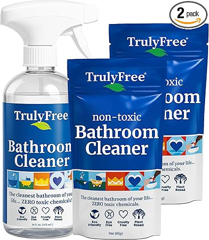 Truly Free All Natural Non-Toxic Bathroom Cleaner Spray, Organic Bath & Tile Cleaning Solution fo... | Amazon (US)