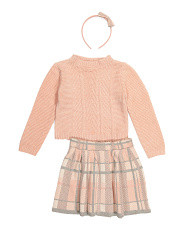 Toddler Girls 2pc Chenille Sweater Plaid Skirt Set With Headband | Marshalls