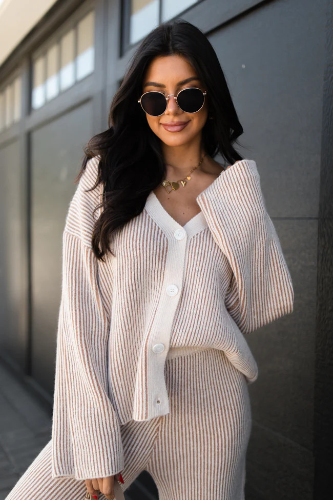 This Time Around Thick Ribbed Taupe Cardigan | Pink Lily