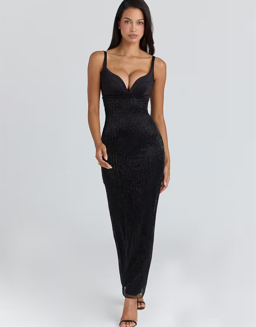 House of CB Ari black hand beaded embellished maxi dress - limited edition in black | ASOS (Global)