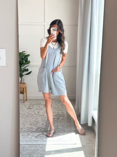 Not going to lie - I wasn’t a fan of this romper at first. I was afraid it would make me look to frumpy. But after seeing it styled multiple times I took the chance and now I’m obsessed! Pair any fitted top underneath for balance. Super comfy and bump friendly! Wearing my true to size small. Perfect for any summer get together. Amazon’s Choice and ON PRIME!!

#LTKShoeCrush #LTKSaleAlert #LTKStyleTip