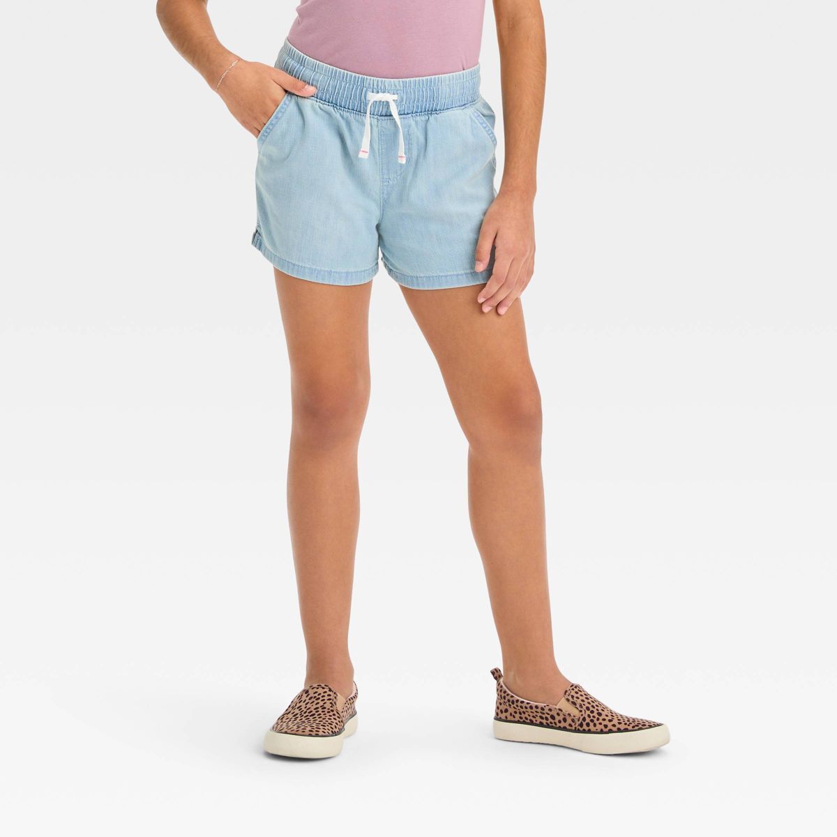 Girls' Mid-Rise Pull-On Jean Shorts - Cat & Jack™ Light Wash XS | Target
