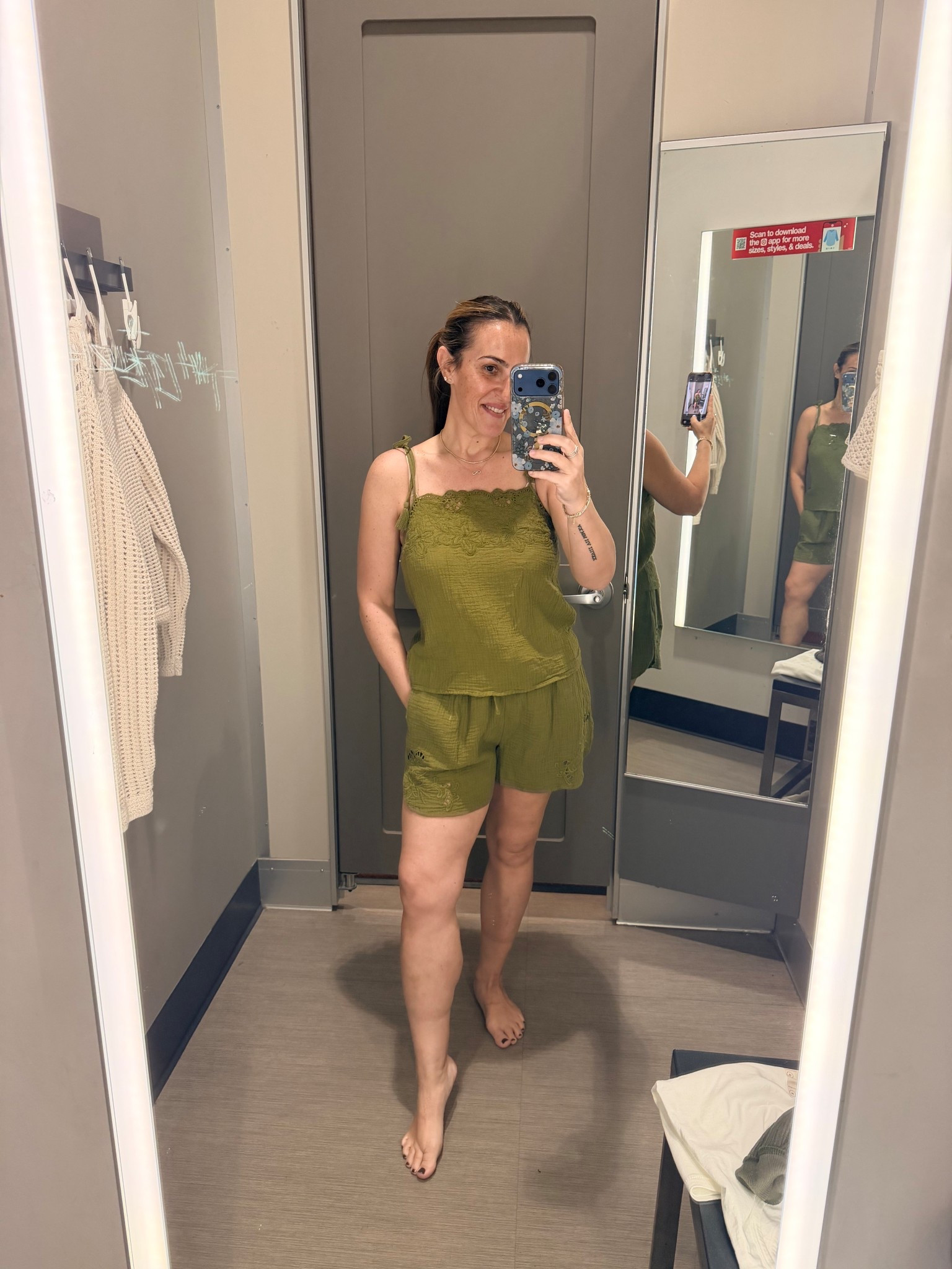 Lightweight and comfy. Top runs tts I’m in a med. The shorts I think run big but I’m in a med. I’d prefer a small. 

#LTKOver40 #LTKSeasonal #LTKootd