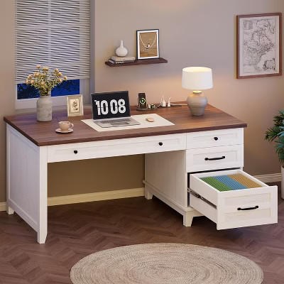 Wooden home office desk with 4 storage drawers, suitable for office use | Target