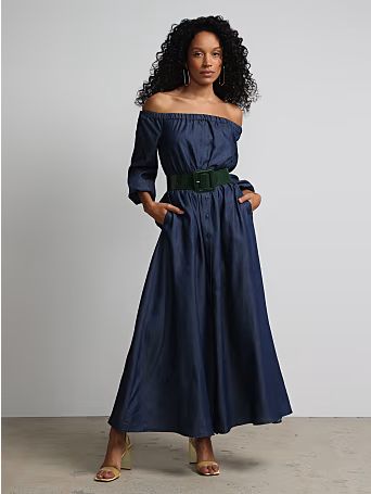 Off-The-Shoulder Tencel Maxi Dress - New York & Company | New York & Company