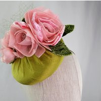 Pink & Green Pillbox Style Fascinator. Preppy Vintage Kentucky Derby Hat, Mother Of The Bride, Churc | Etsy (US)