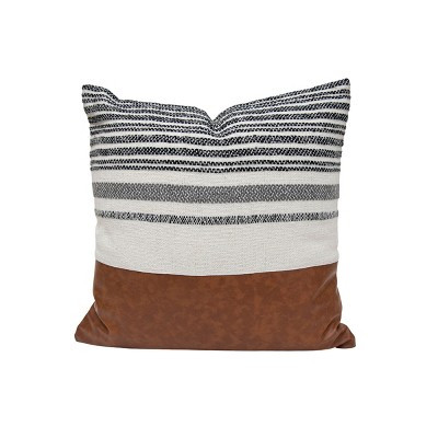 20" x 20" Hand Woven Multicolor Cotton & Faux Leather Accent Throw Pillow w/ Polyester Fill | Target