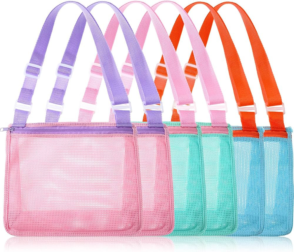 4 Pieces Beach Toy Mesh Bag Kids Shell Collecting Bag Mesh Beach Sand Toy Totes Colorful Mesh Bea... | Amazon (US)