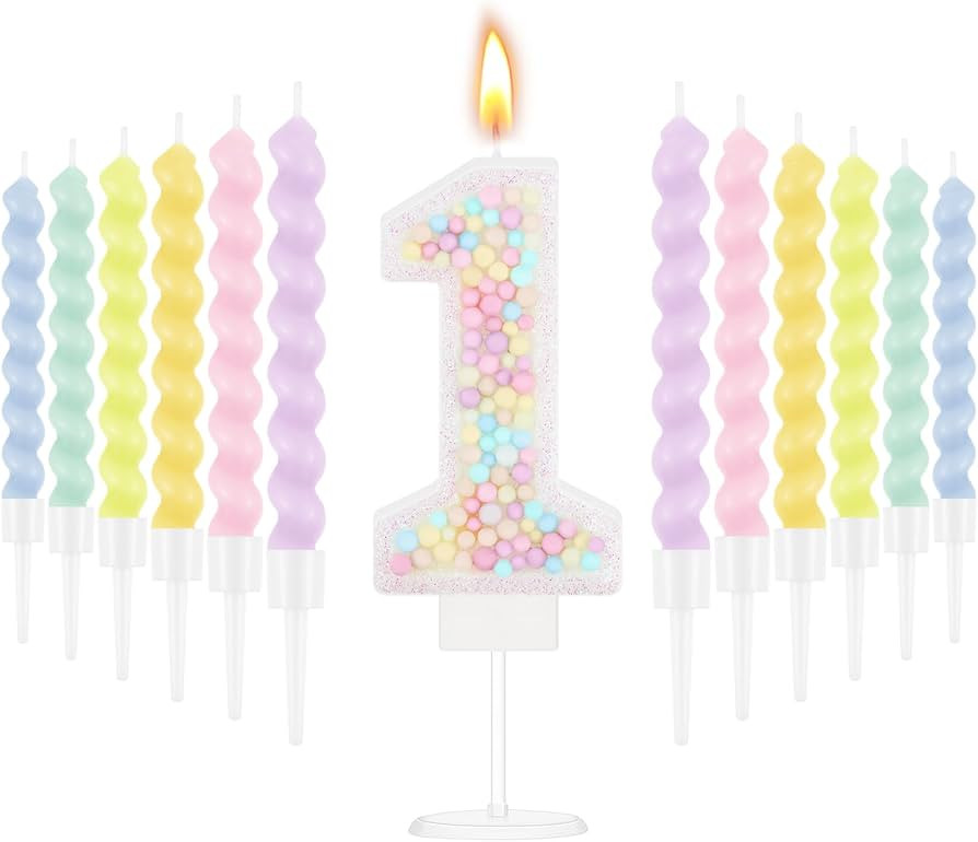 MTLEE Number 1 Birthday Candle with 12 Pcs Spiral Candles for Girls Macaron Pastel Rainbow Unicor... | Amazon (US)